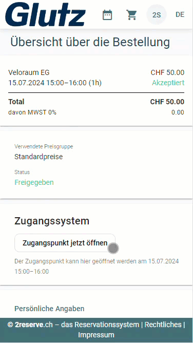 Türe öffnen via Smartphone